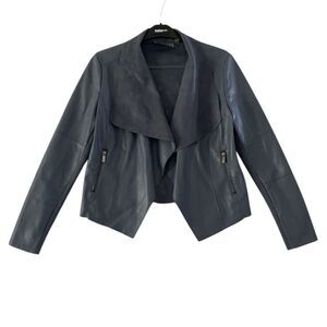 BAGATELLE  Jacket Gray Faux Leather Drape Collar Asymmetrical Open Moto Size S‎